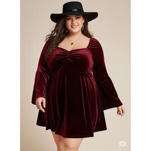 Velvet Mini Whimsy Goth Burgundy Renaissance-Inspired Long Sleeves Dress Size 1X